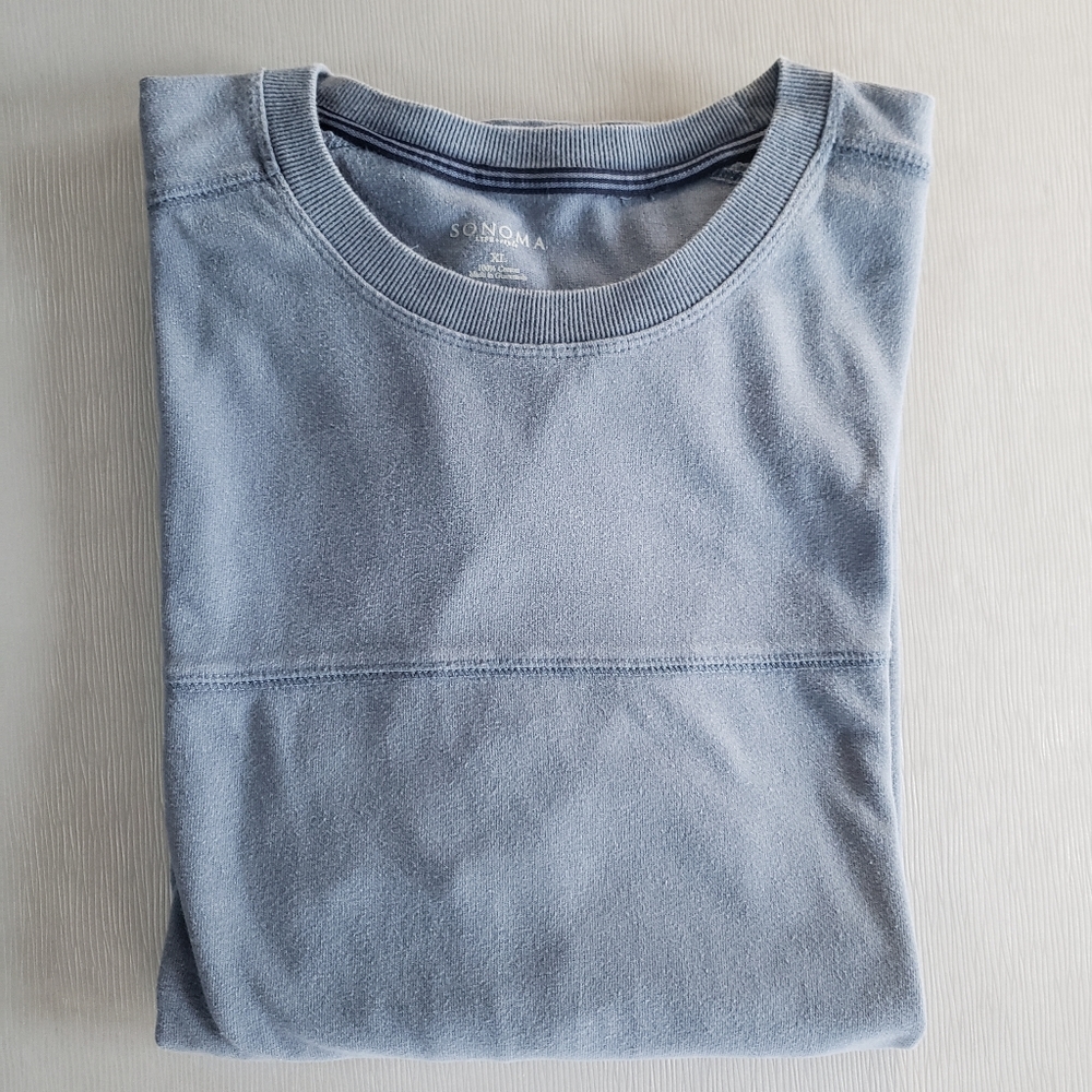 Mens blue Sonoma long sleeve T shirt with multicolor stripes size XL